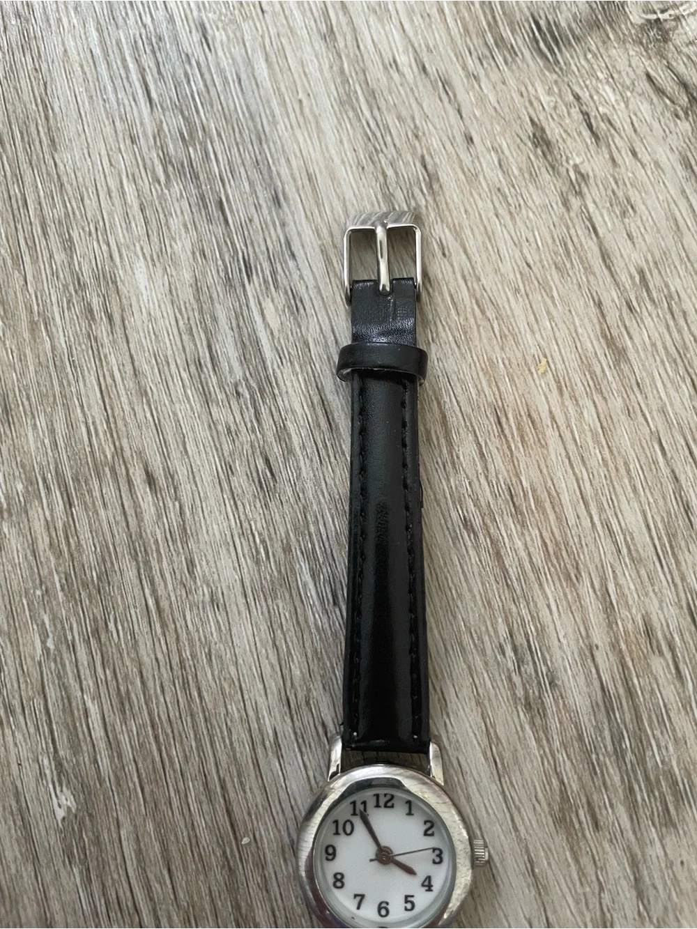 Women's Black Leather Strap Watch with Silver Case